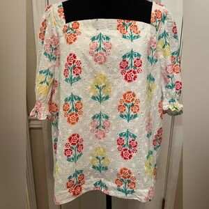 Draper James Floral Embroidered Squared Neckline Top Sz XXL PTP 24